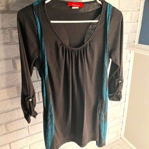 Women's 3/4 Sleeve Shirt, Size M, Black/Blue